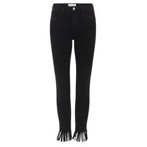 Frame Denim Le High Skinny Fringe Jean in Black Golden Park